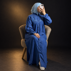 Abaya Denim Élégance Brodée – Bleu